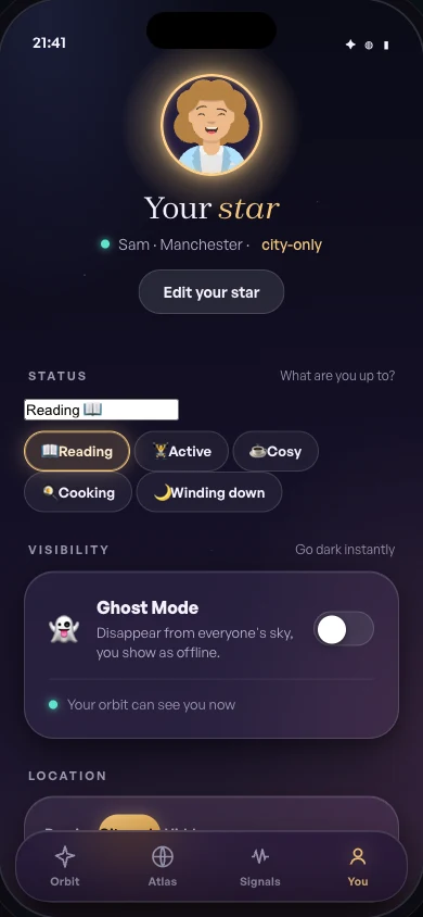 The You screen, your star and privacy controls